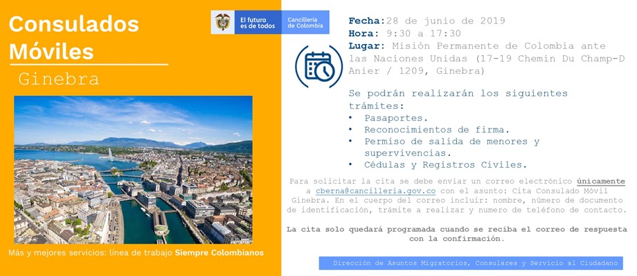 Consulado Móvil se llevará a cabo en la ciudad de Ginebra el 28 de junio 