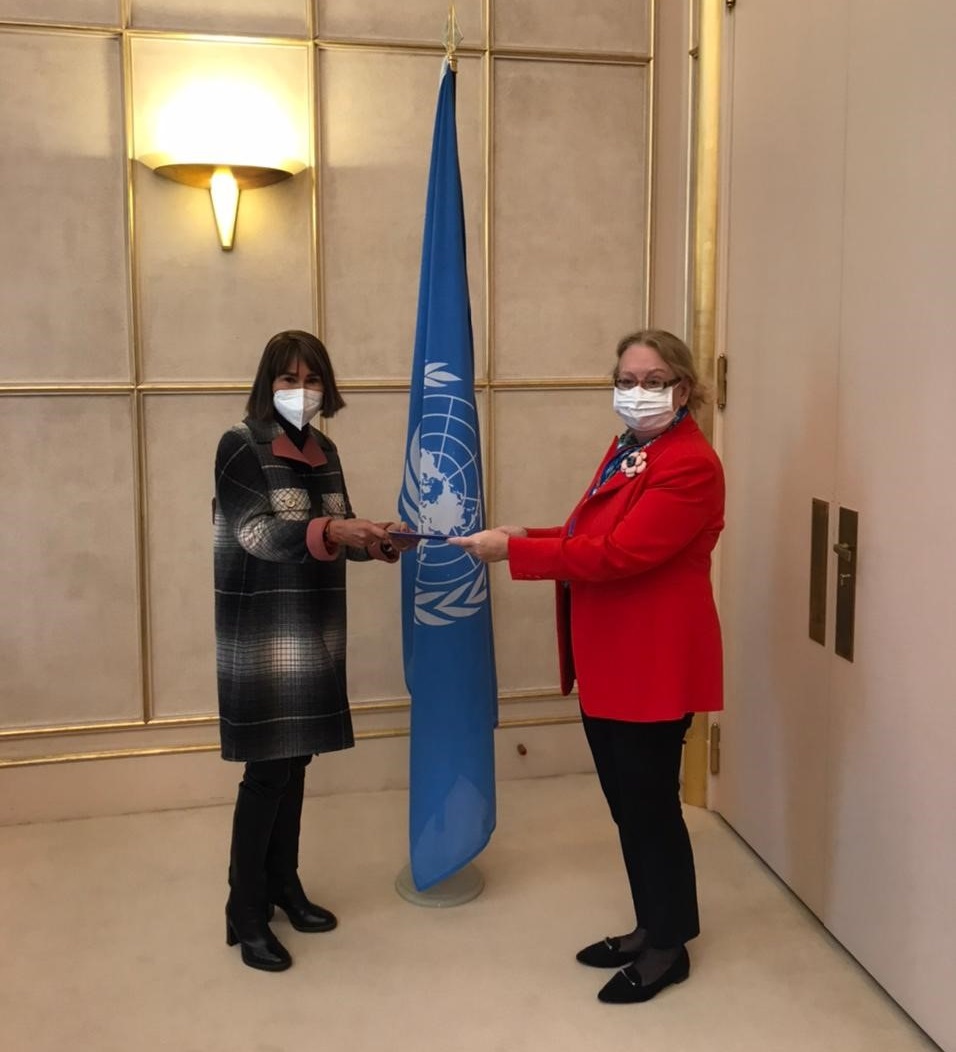 Embajadora Alicia Arango Olmos presentó cartas credenciales ante la Directora General de la Oficina de las Naciones Unidas en Ginebra, Tatiana Valovaya